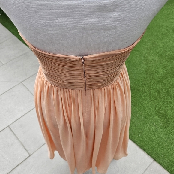 DONNA MORGAN Tube Dress | Coral Strapless 100% Silk Cinched Top Chiffon Mini - Picture 8 of 17